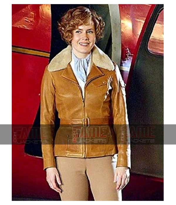 Amy Adams WW2 Aviator Tan Brown Leather Jacket For Women