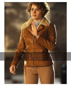 Alternative view of Amy Adams WW2 Aviator Tan Brown Leather Jacket For Women