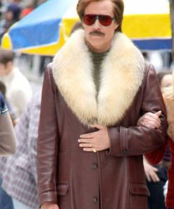 Alternative view of Anchorman 2 Will Ferrell Fur Collar Men Winter Leather Coat