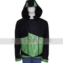 Assassins Creed 3 Unisex Green Black Leather Hooded Jacket
