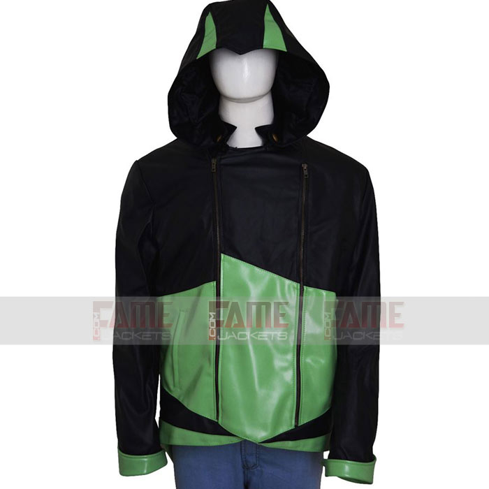 Assassins Creed 3 Unisex Green Black Leather Hooded Jacket