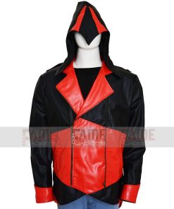 Assassin's Creed 3 Unisex Red & Black Leather Hoodie Jacket