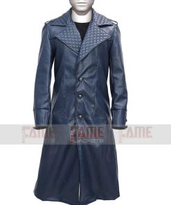 Assassins Creed Coat in Quilted Blue Leather for Winters