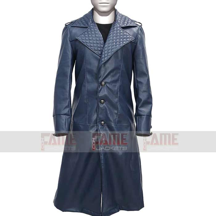 Assassins Creed Coat in Quilted Blue Leather for Winters