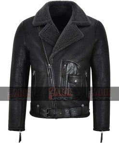 Black Aviator Jacket In Genuine Cowhide Leather For Men
