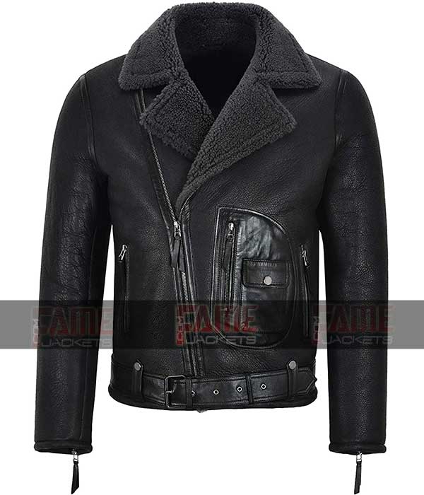 Black Aviator Jacket In Genuine Cowhide Leather For Men