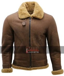 Mens Aviator B3 Bomber Real Brown Leather Jacket