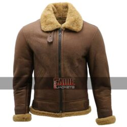Mens Aviator B3 Bomber Real Brown Leather Jacket