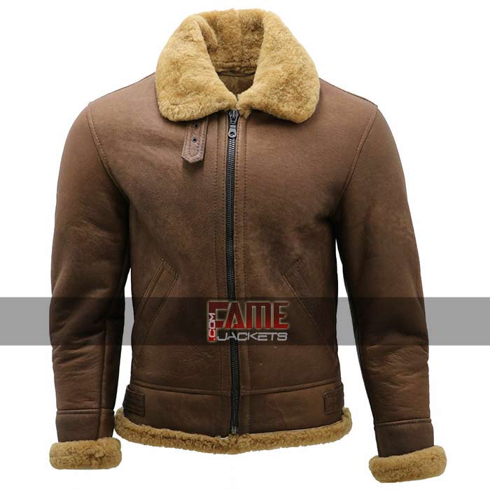 Mens Aviator B3 Bomber Real Brown Leather Jacket