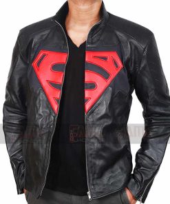 Alternative view of Batman vs Superman Black Leather Jacket With Logo