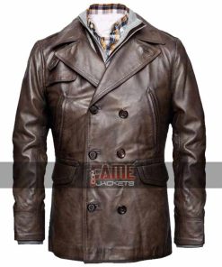 Alternative view of Ben Affleck Vintage Brown Waxed Real Leather Coat in Live By Night