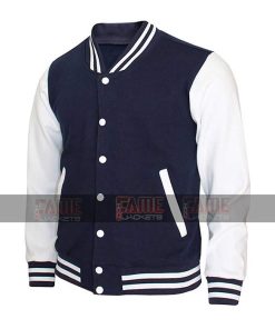 Men Varsity Jacket Custom Made in Blue And White
