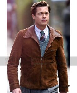 Brad Pitt Allied Men Brown Suede Leather Jacket
