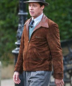 Alternative view of Brad Pitt Allied Men Brown Suede Leather Jacket