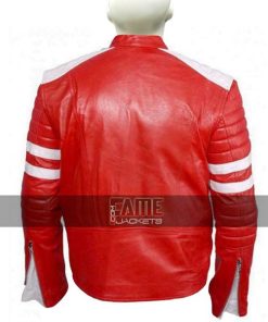 Alternative view of Brad Pitt's Fight Club Red and White Biker Leather Jacket