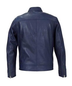 Alternative view of Cafe Racer Real Blue Leather Motorcycle Jacket