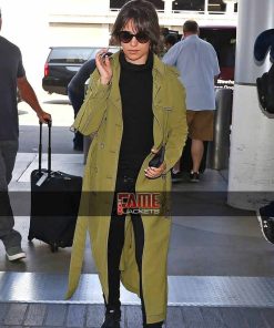 Camila Cabello Green Color Cotton Long Trench Coat