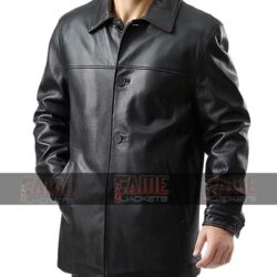 Mens Black Sheepskin Leather Car Coat