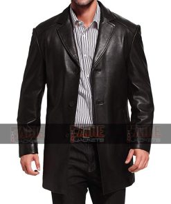 Black Sheepskin Leather Car Coat For Men On Sale