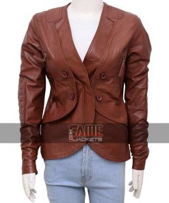 Stana Katic Brown Slim Fit Leather Jacket
