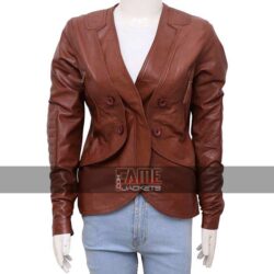 Stana Katic Brown Slim Fit Leather Jacket
