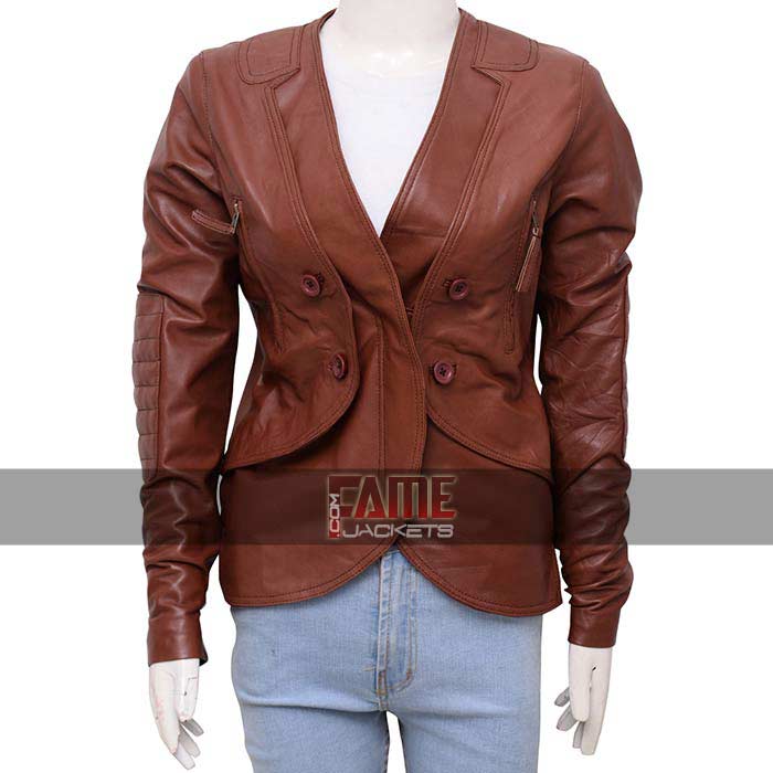 Stana Katic Brown Slim Fit Leather Jacket