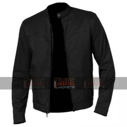 Casual Mens Round Collar Black Cafe Racer Cotton Jacket