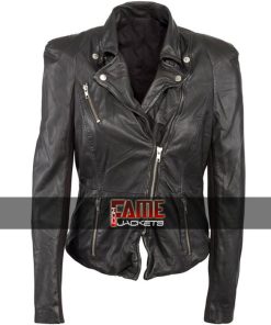 Cheryl Cole Muubaa Motorcycle Real Black Leather Biker Jacket