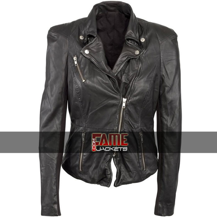 Cheryl Cole Muubaa Motorcycle Real Black Leather Biker Jacket