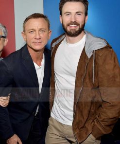 Chris Evans Men's Brown Suede Bomber Hoodie Jacket