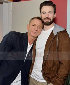 Alternative view of Chris Evans Men's Brown Suede Bomber Hoodie Jacket