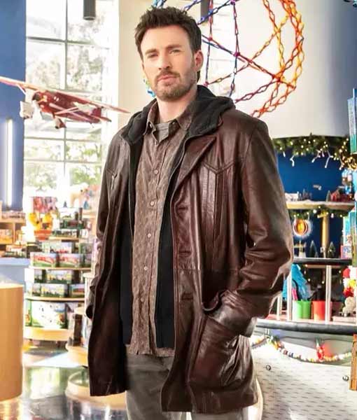 Chris Evans Red One 2024 Brown Leather Long Coat