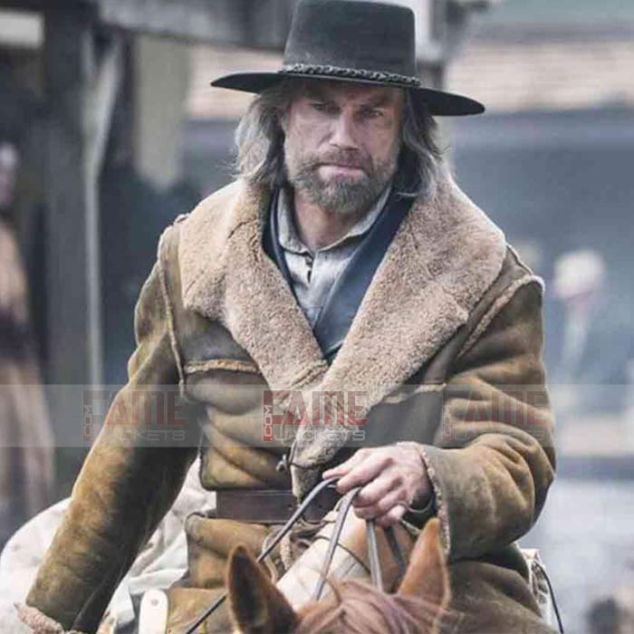 Cullen Bohannon Hell On Wheels Brown Shearling Leather Coat