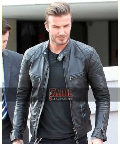 David Beckham Black Quilted Motor Biker Leather Jacket