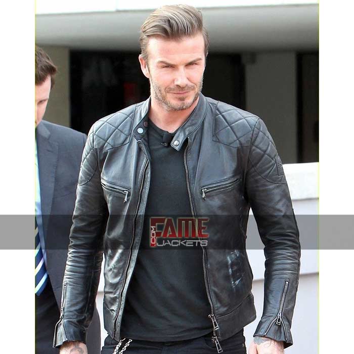 David Beckham Black Quilted Motor Biker Leather Jacket