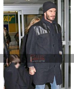 David Beckham Black Wool Winter Coat For Men On Sale