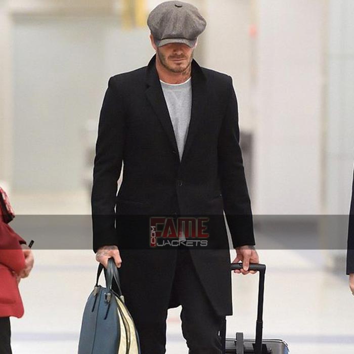 David Beckham Black Wool Winter Coat For Men