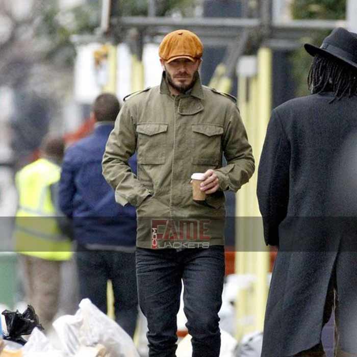 David Beckham Men's Green Cotton Bomber Coat