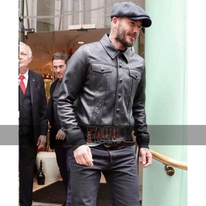 David Beckham Vintage Style Black Leather Jacket