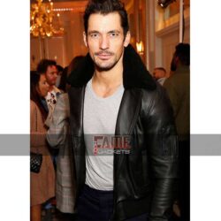 David Gandy Black Fur Collar Real Leather Jacket