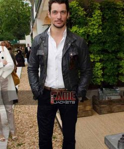 David Gandy Slim Fit Real Black Biker Leather Jacket