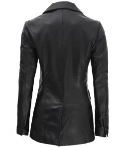 Alternative view of Women's Real Black Leather Double Breasted Blazer