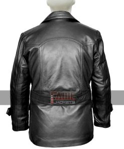 Alternative view of Men's Winter Black Leather Coat - Dr Who Olive German Military