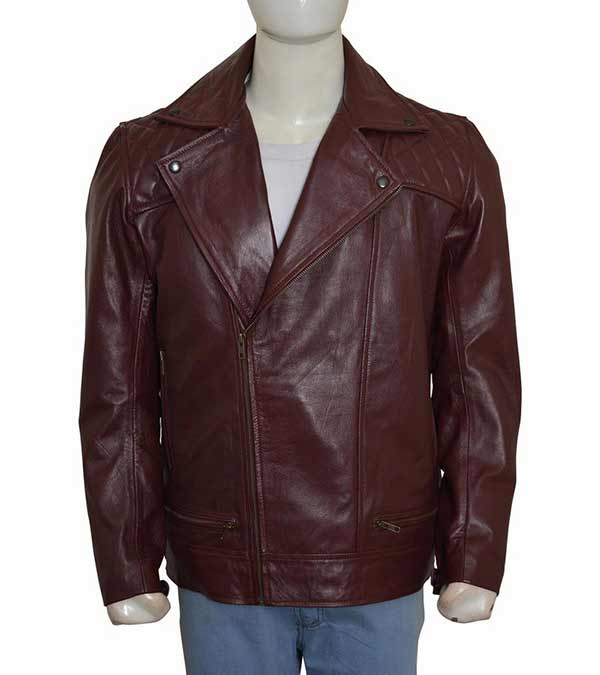 Men's Real Brown Leather Moto Quilted Jacket