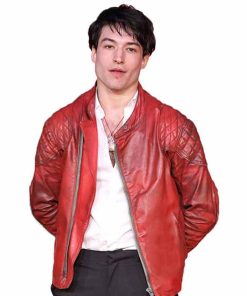 Ezra Miller Justice League Event Men Red Leather Jacket