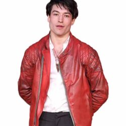 Ezra Miller Justice League Event Men Red Leather Jacket
