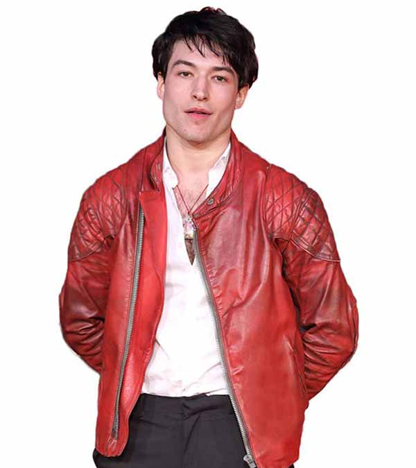 Ezra Miller Justice League Event Men Red Leather Jacket