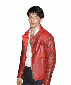 Alternative view of Ezra Miller Justice League Event Men Red Leather Jacket
