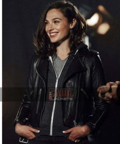 Alternative view of Gal Gadot Black Lambskin Leather Slim Fit Biker Jacket