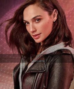 Gal Gadot Black Lambskin Leather Slim Fit Biker Jacket